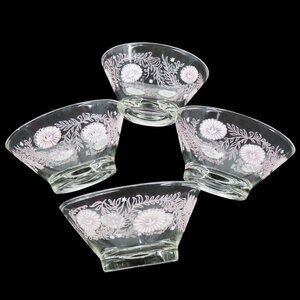 Todd Set of 4 Pink White Flower Floral Leaf Swag Glass Bowls MCM Retro Serving
